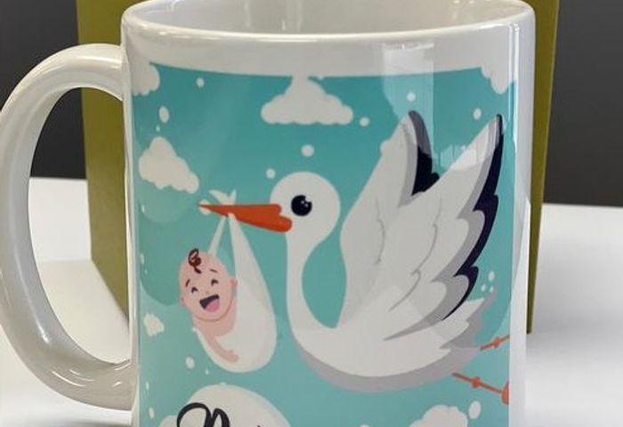 Custom stork print
          on mug gift